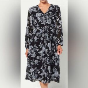 Jason Wu Women's Long Sleeves Chiffon Duster Dress Black Floral . Size Large